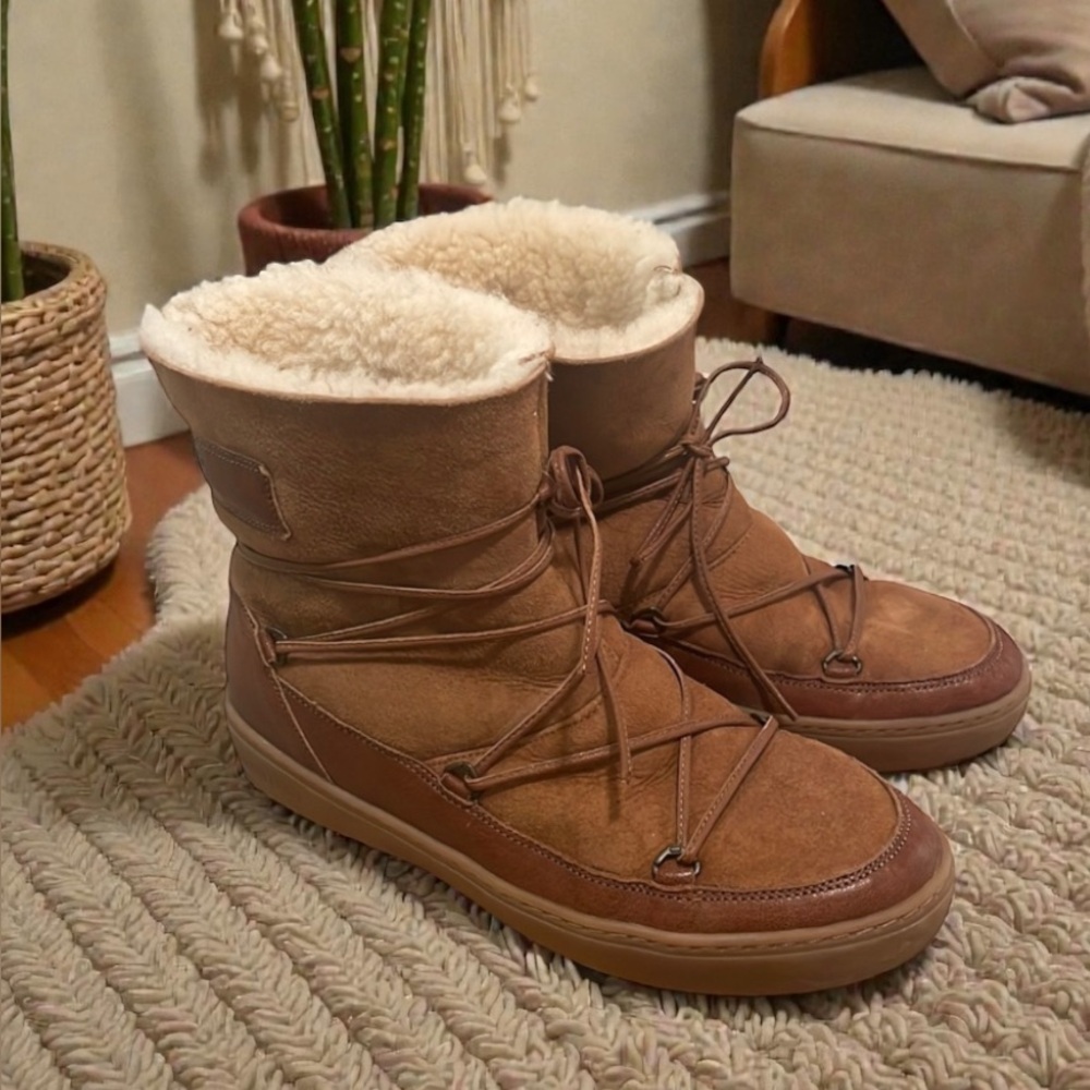 Moonboot Lace Up Suede Shearling Snow Boot Winter Boho